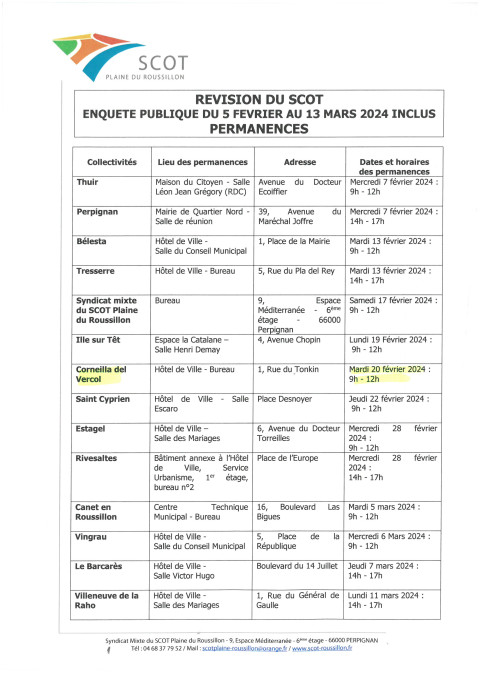 Enquête publique du SCOT de la Plaine du Roussillon du 5 février au 13 mars 2024 